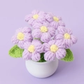Handgemaakte gehaakte lavendelbloemen in pot met witte basis voor huis- en bureaudecoratie - 7 Pofbloemen in Pot / Paars (Witte Pot)