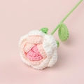 Handmade crochet rose flower in pink and white gradient with green leaf and stem - Gradient Korean Pink