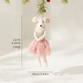 Pink ballet mouse Christmas tree ornament with mesh skirt and velvet vest hanging on pine - Ballet Mouse Pendant (LJX-168)