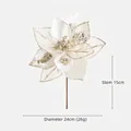 Weiße Netz-Weihnachtsblume mit goldglitzernden Rändern und langem Stiel - 24cm / Creme