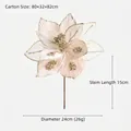 Cremefarbene 24cm Glitzer-Weihnachtsblume aus Netzstoff mit 15cm Haltestab - 24cm / Champagner