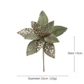 25cm Forest Green Velvet Artificial Christmas Flower with Silver Sequins and Stem - 25cm / Bean Green