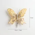 Yellow fabric butterfly Christmas tree clip with silver sequins and pearls 17x15cm - Champagne Swallowtail Butterfly (HY2557)