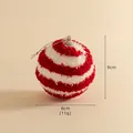 Red and white striped velvet Christmas ball ornament with glitter details and silver string - Christmas Ball (063)