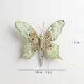 Light green fabric butterfly ornament with glitter sequins and clip for Christmas decor - Green Swallowtail Butterfly (HY2557)