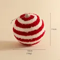 Red and white striped velvet Christmas ball ornament with hanging loop, 11x10cm size - Christmas Ball (065)
