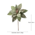 Green velvet artificial Christmas poinsettia with gold glitter edges and 20cm stem - 30cm / Bean Green