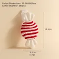 Red and white striped velvet candy cane ornament with glitter stars for Christmas trees - Candy (086)