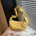 Bright yellow pleated cloud bag in satin finish with stylish knotted shoulder strap - Yellow