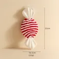Velvet red and white striped candy shaped Christmas ornament with white glitter tips - Candy (085)