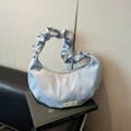 Light blue scrunchie hobo bag with pleated handle and believe in yourself woven label - Blue