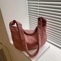Pink corduroy large capacity crescent crossbody bag for women with adjustable strap - Pink