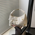 Chic cream dumpling hobo bag with gold cat claw buckle and pearl bow charm accessory - Single Bag / White