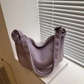Minimalist light purple corduroy tote bag with adjustable shoulder strap for women - Purple
