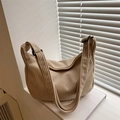 Minimalist beige corduroy dumpling crossbody bag with adjustable wide shoulder strap - Khaki