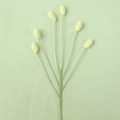 Detail of six handcrafted crochet yellow flower buds with soft green knitted stems - Green