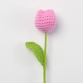 Handmade knitted pink tulip flower with green stem and leaf for gifts - Plump Tulip Stem / Rose Purple