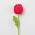 Handmade red crochet tulip flower with green stem and leaf for home decoration gift - Plump Tulip Stem / Red