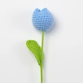 Handmade crochet tulip flower in sky blue and green yarn for gift decoration - Plump Tulip Stem / Blue