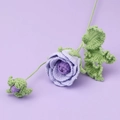 Detail of handmade crochet purple rose bouquet with knitted petals and green leaves - Gradient Purple (Rose Branch)