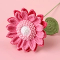 Handmade crochet sunflower with dual-layer pink petals and green stem on pink background - Gradient Pink
