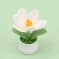 Detail einer gehäkelten weißen Tulpe im Keramiktopf mit handgestrickter Textur - Weiß