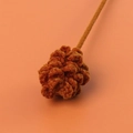 Handmade crochet rose flower in dark brown yarn with realistic knitted texture - Pine Cone Stem / Brown