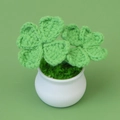 Handmade crochet green four-leaf clover plant in a white ceramic pot decoration - Double Branch Clover-Bean Green