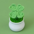 Handmade crochet four-leaf clover potted plant with green yarn in a white ceramic pot - Single Branch Clover-Bean Green