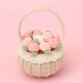 Handmade crochet flower basket with pink roses and white lace trim for home decor - Gradient Pink