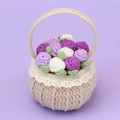 Handmade crochet flower basket with purple and white roses and delicate lace trim - Gradient Purple