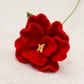 Handmade red crochet balloon flower with yellow stamen and green leaves for decoration - Red