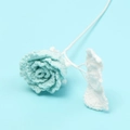 Handgefertigte Häkelrose in Minzgrün und Weiß aus Garn für Geschenkdekoration - Blau (Weißes Blatt)