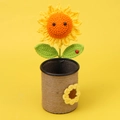 Handmade crochet sunflower pen holder with ladybug decor and natural rope base - Sunflower Style