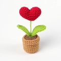 Handmade crochet mini potted plant featuring a bright red heart flower on a white background - Mini Pot / Red Heart Potted