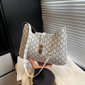 Chic off-white shoulder bag with vintage letter print and gold chain strap detail - White