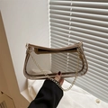 Fashionable transparent PVC tote bag with beige faux leather trim and gold chain strap - Khaki