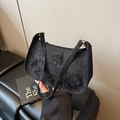 Elegante borsa sottobraccio in pizzo nero con ricami floreali e accenti di farfalle 3D - Nero