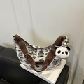 Borsa a tracolla con stampa paesaggio cinese vintage e ciondolo a panda - Borsa Singola / Marrone