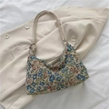 Ethno-Stil Jacquard-Achseltasche mit Blumenmuster in Blau-Rot und Seilschultergurt - Blau