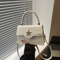 Elegante weiße quadratische Handtasche für Damen mit Strass-Stern-Schnalle und Griff - Weiß