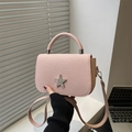 Pink quilted shoulder bag with star crystal ornament and silver hardware detailing - Pink
