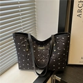Schwarze Shopper-Tasche mit Schleifenmuster und geprägtem Stoff für Damen und Mädchen - Schwarz