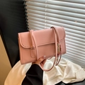 Chic pink French style baguette shoulder bag with smooth PU leather and cute pendant - Pink