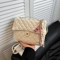 Quilted off-white backpack with diamond pattern, gold twist lock and cute pendant - Single Bag / White