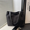 Minimalist large black tote bag in canvas with leather straps for daily commute - Black