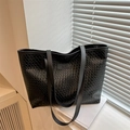 Large black woven tote bag with Fanyissa logo for daily commuting and student use - Black