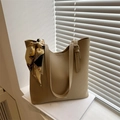 Khaki faux leather tote bag with printed silk scarf and fashion bags logo detail - Khaki