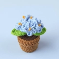 Handmade crochet light blue hydrangea potted plant with green leaves and brown base - Blue - 5-head Forget-me-not Bonsai (mini Yarn Pot)