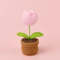 Handmade crochet pink tulip flower in small knitted pot for cute desk decoration - Mini Pot / Pink Tulip Potted Plant